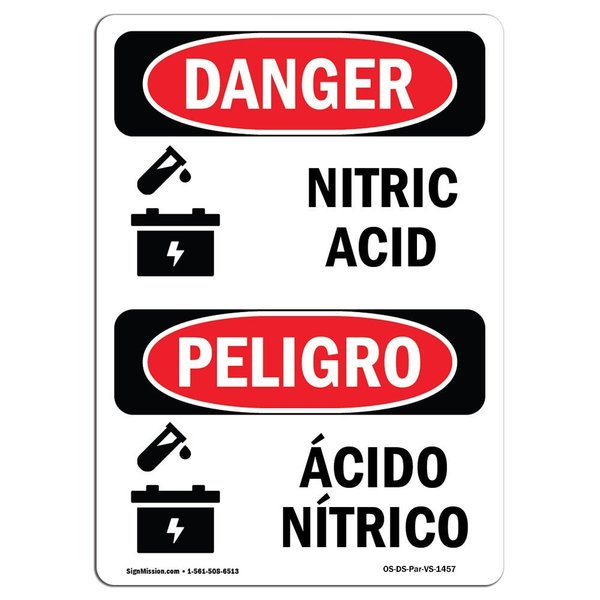 Signmission Safety Sign, OSHA Danger, 10" Height, Aluminum, Nitric Acid, Bilingual Spanish OS-DS-A-710-VS-1457